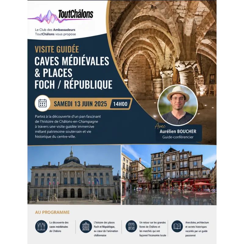 Visite guidée "Caves médiévales & places Foch / République" 13 Juin 14h00